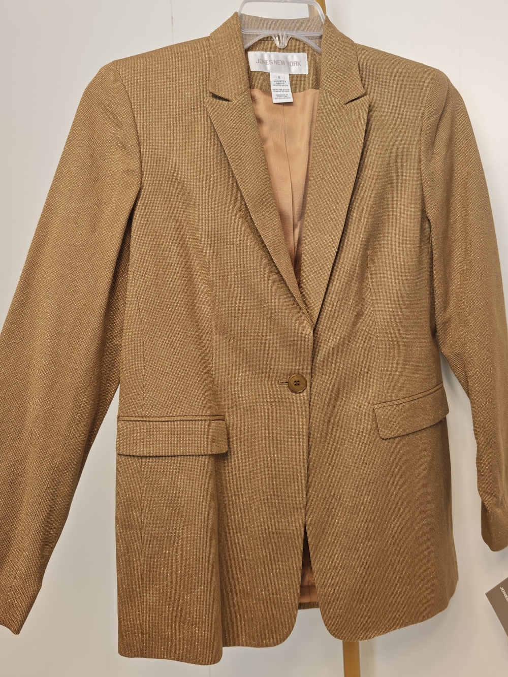 Acadamia Preppy‎ Luxury Silk Linen Blend Camel Blazer Single Button Size 6